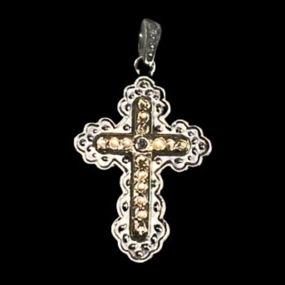 14K Yellow Gold & Sterling Silver Crucifix Cross - EUC - Picture 1 of 4